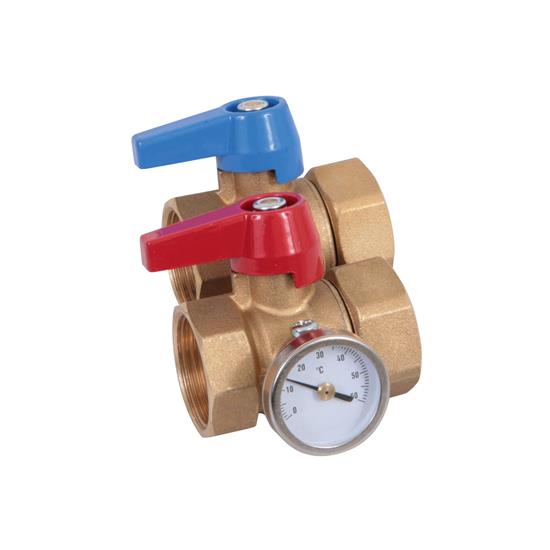 1"F ball valve with 1"F swivel nut, washer and thermometer