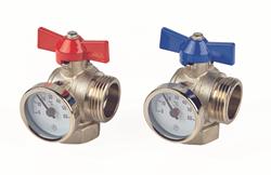 Ball valve 90° with gasket, nickel plated (MDK and MDSS manifold), thermometer