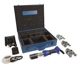 Kit: Hydraulisches Akku-Presswerkzeug mit Pressdrucküberwachung + Koffer + Ladegerät + 1 Akku 18V + Pressbacken TH16-20-26, lineare Schubkraft ca. 19 kN
